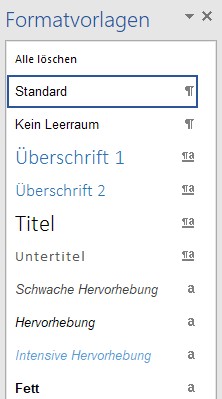 Word Formatvorlagen